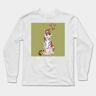 Tiger with butterflies paper cut art illustration Long Sleeve T-Shirt